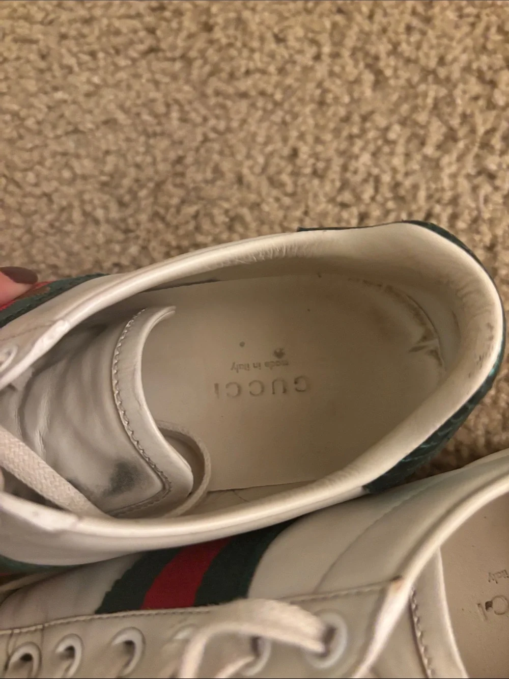 Gucci Ace Sneakers with Red & Green Stripe and Embroidered Bee Accent IT 36